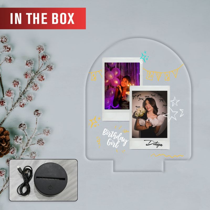 Personalized Happy Birthday Photo LED Table Lamp with Warm White Light Birthday Gift for Girlfriend, Wife, Sister, Friend